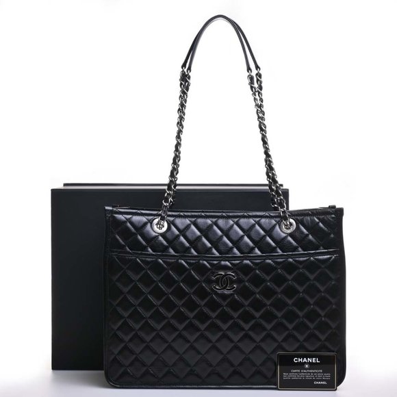 CHANEL Leather Matelasse Coco Mark Chain Tote Bag Black Ladies - Picture 3 of 10